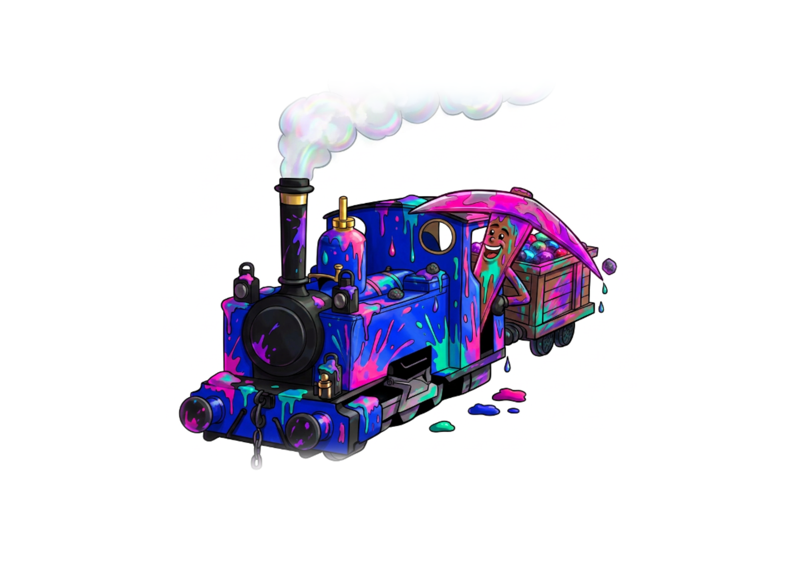 The paint-splattered train