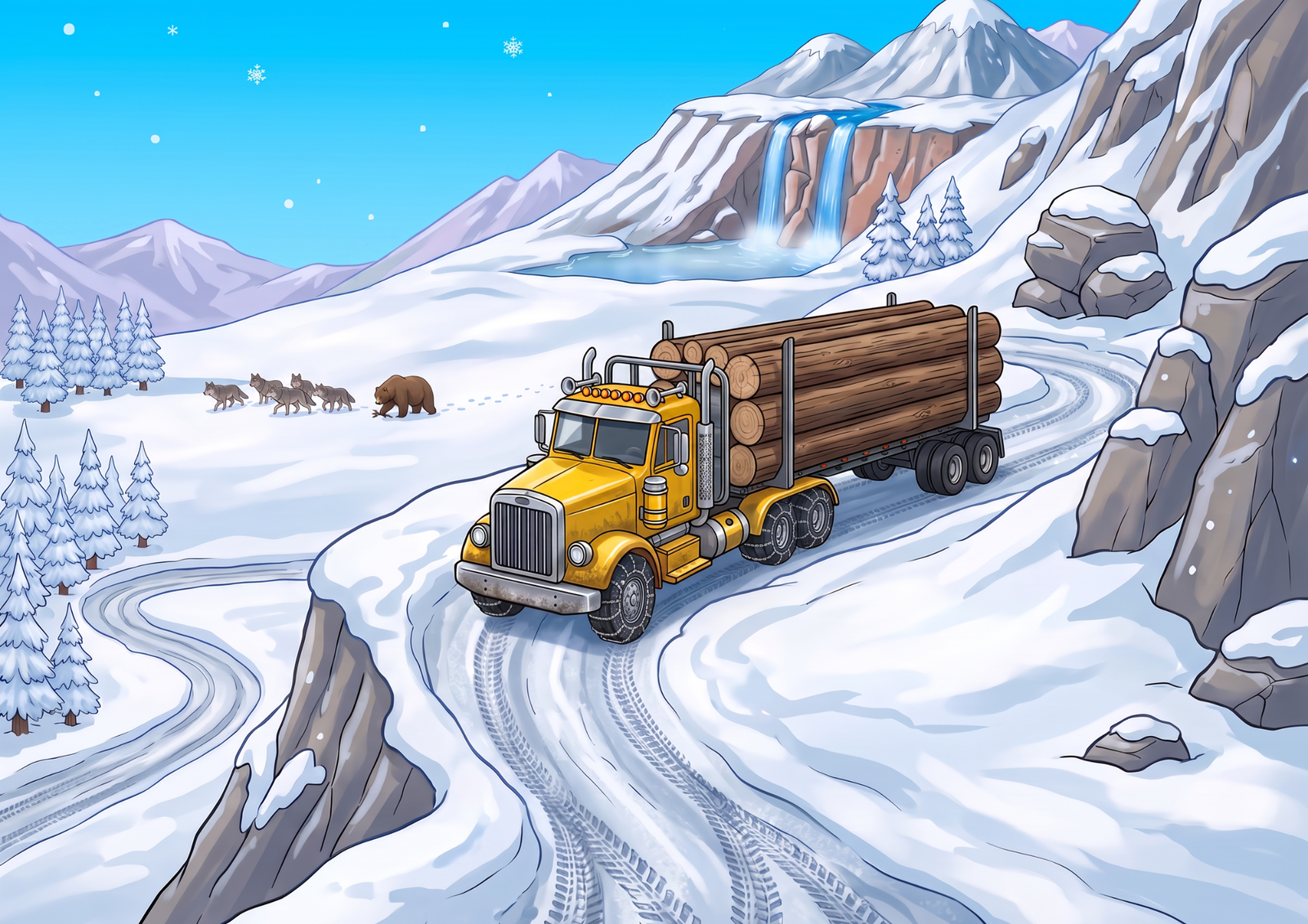 Charlie's truck on icy mountain roads
