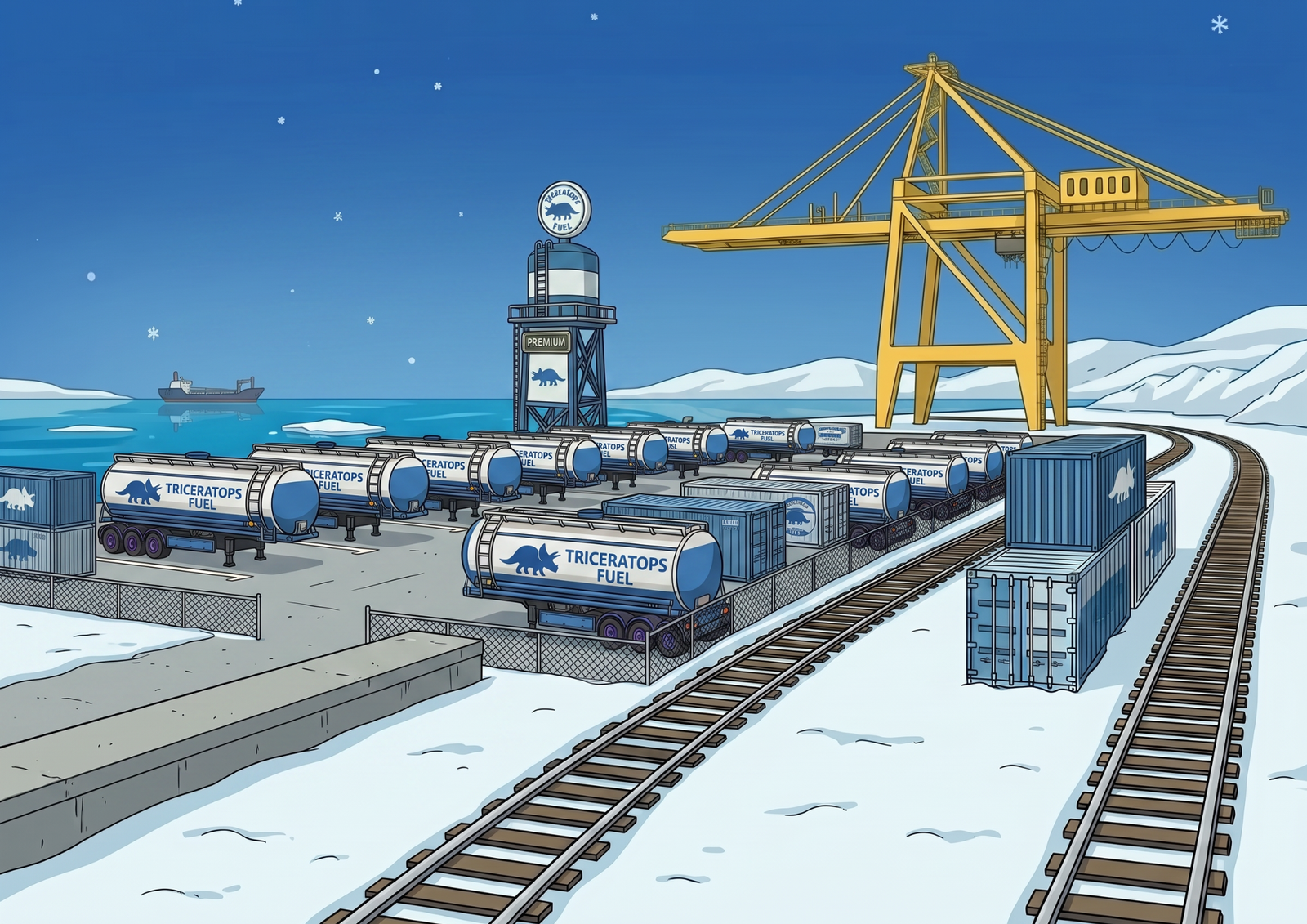 The trailer yard at the docks in the snow