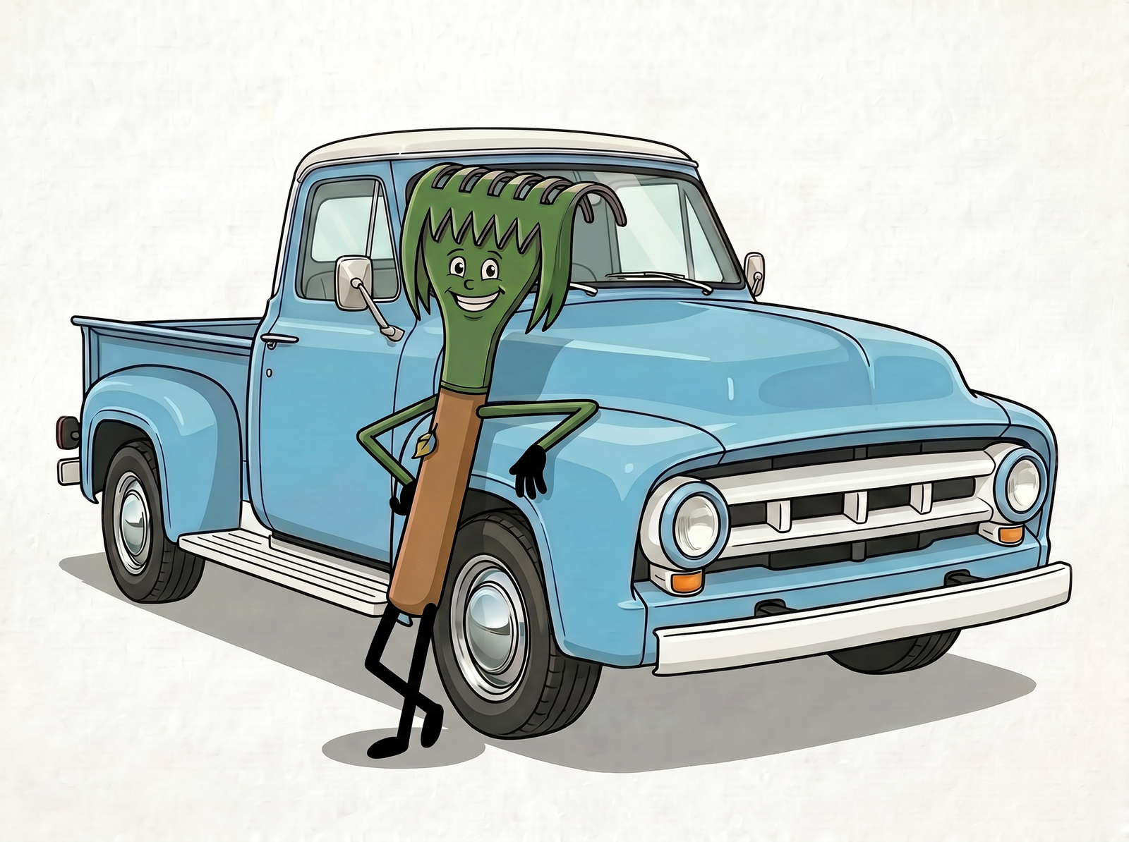 Ricky leaning against the Farm Truck