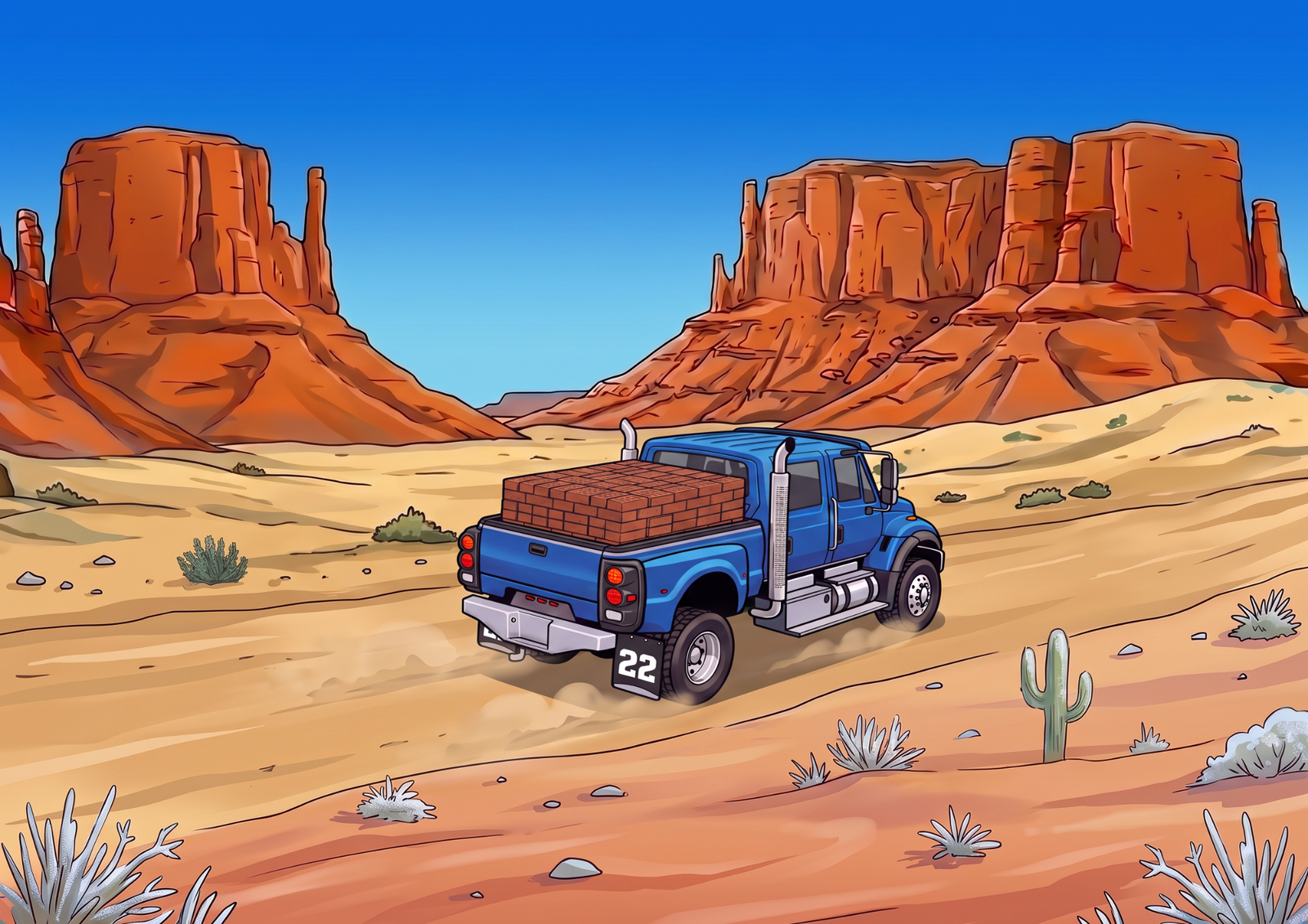 A rear view of the Heavy Hauler out on the road