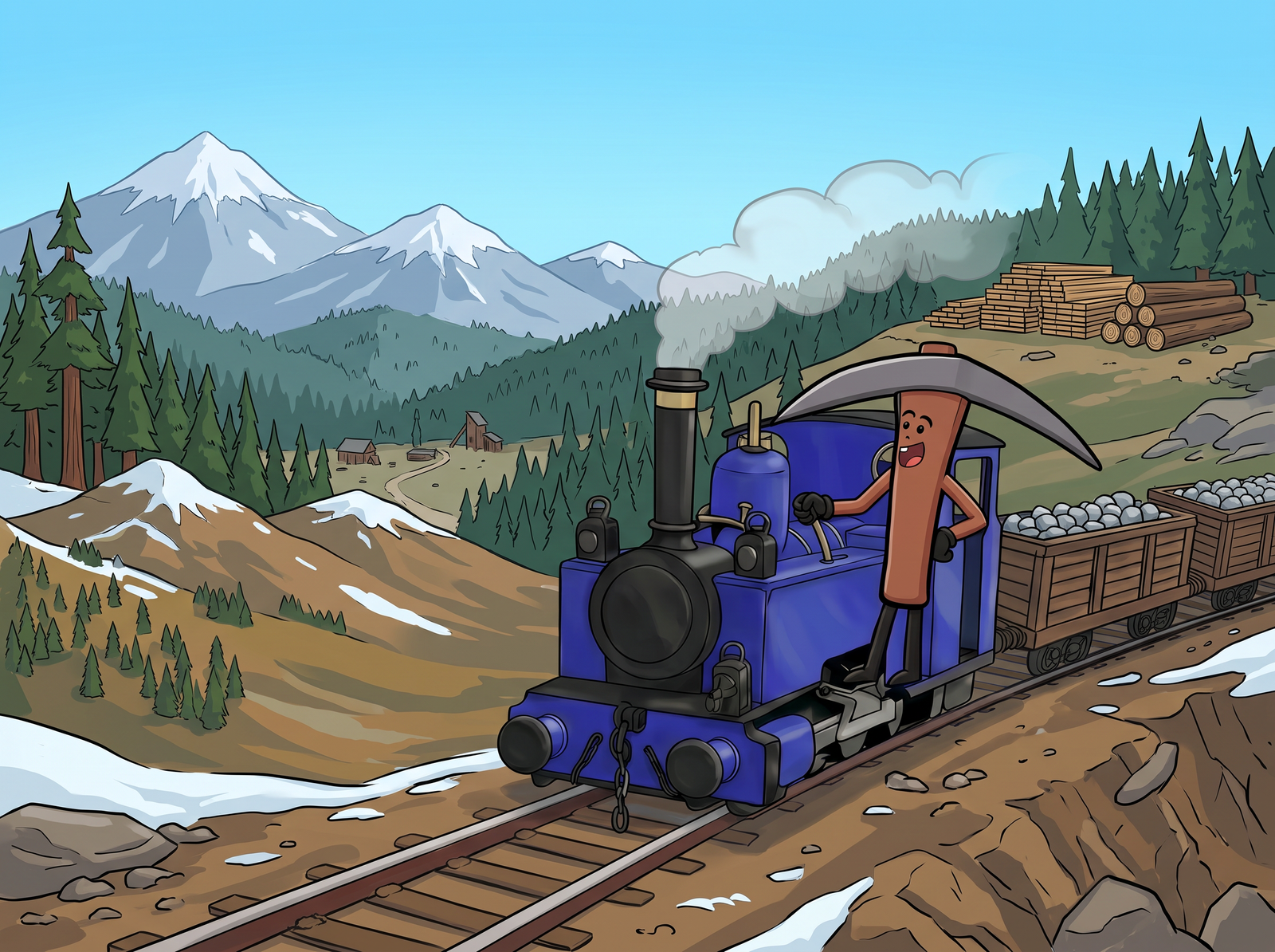 Patrick driving his train through the mountains
