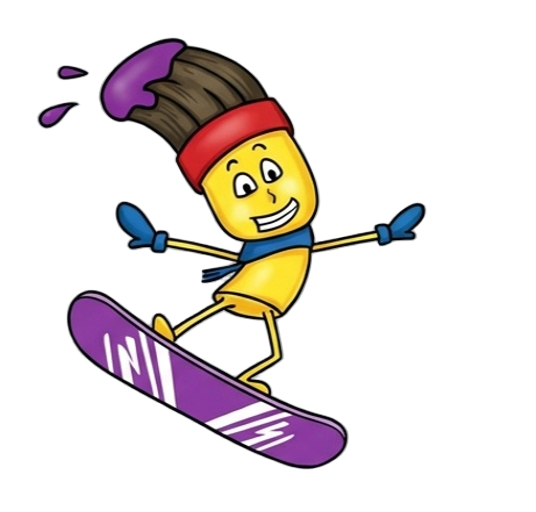 Paz on the snowboard — his happy place