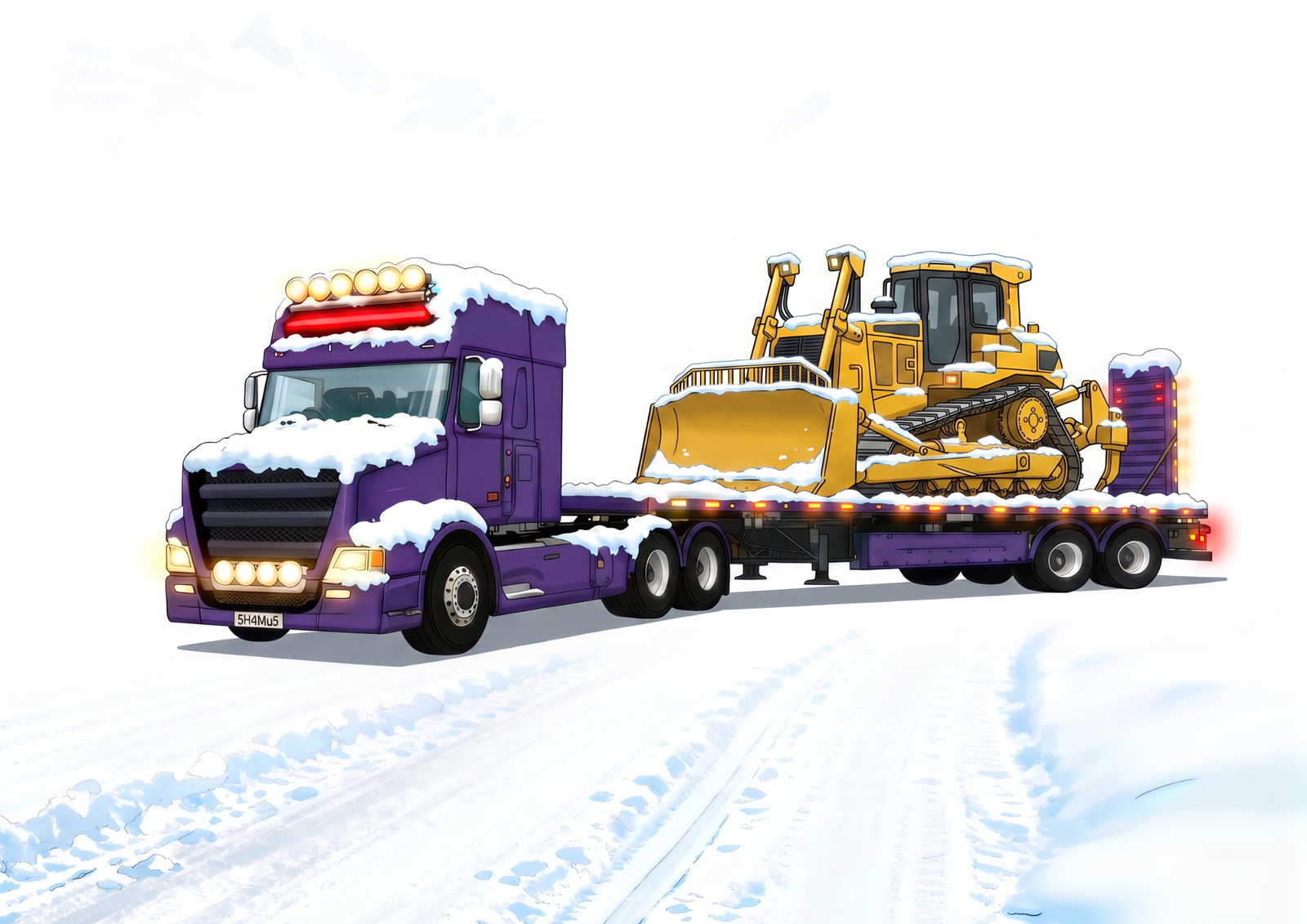 The Purple Rig pulling a bulldozer