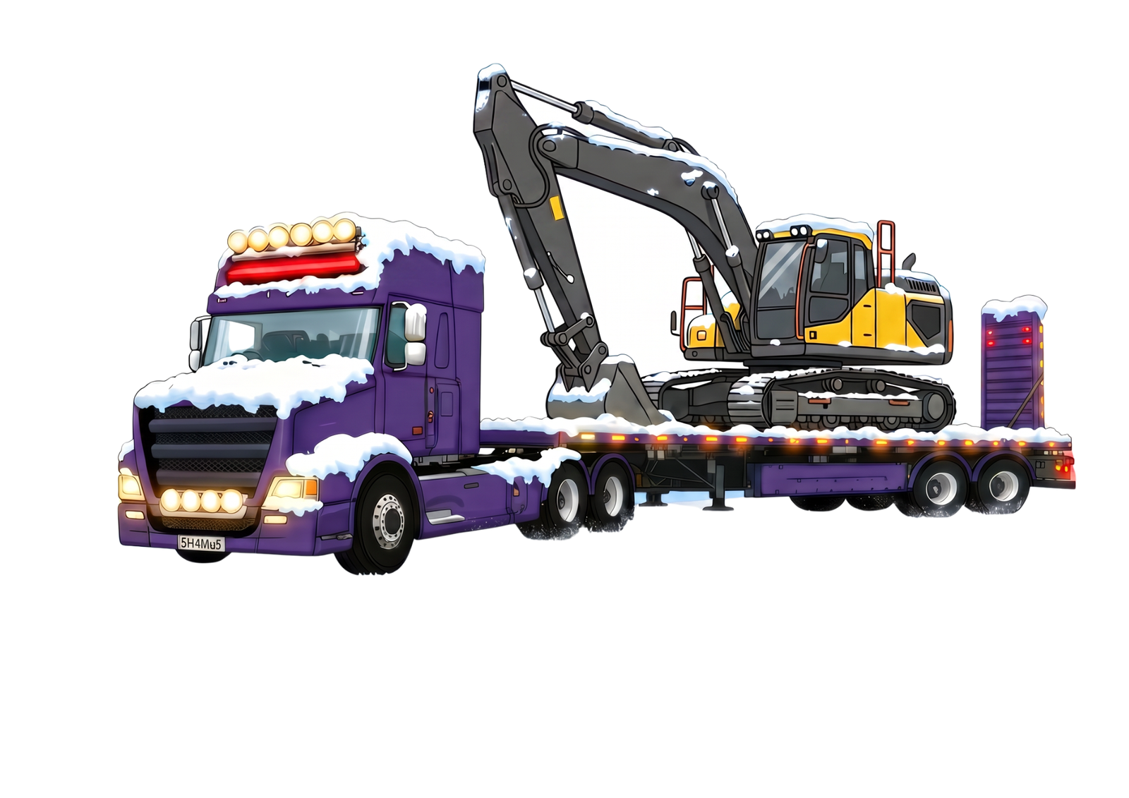 The Purple Rig pulling an excavator