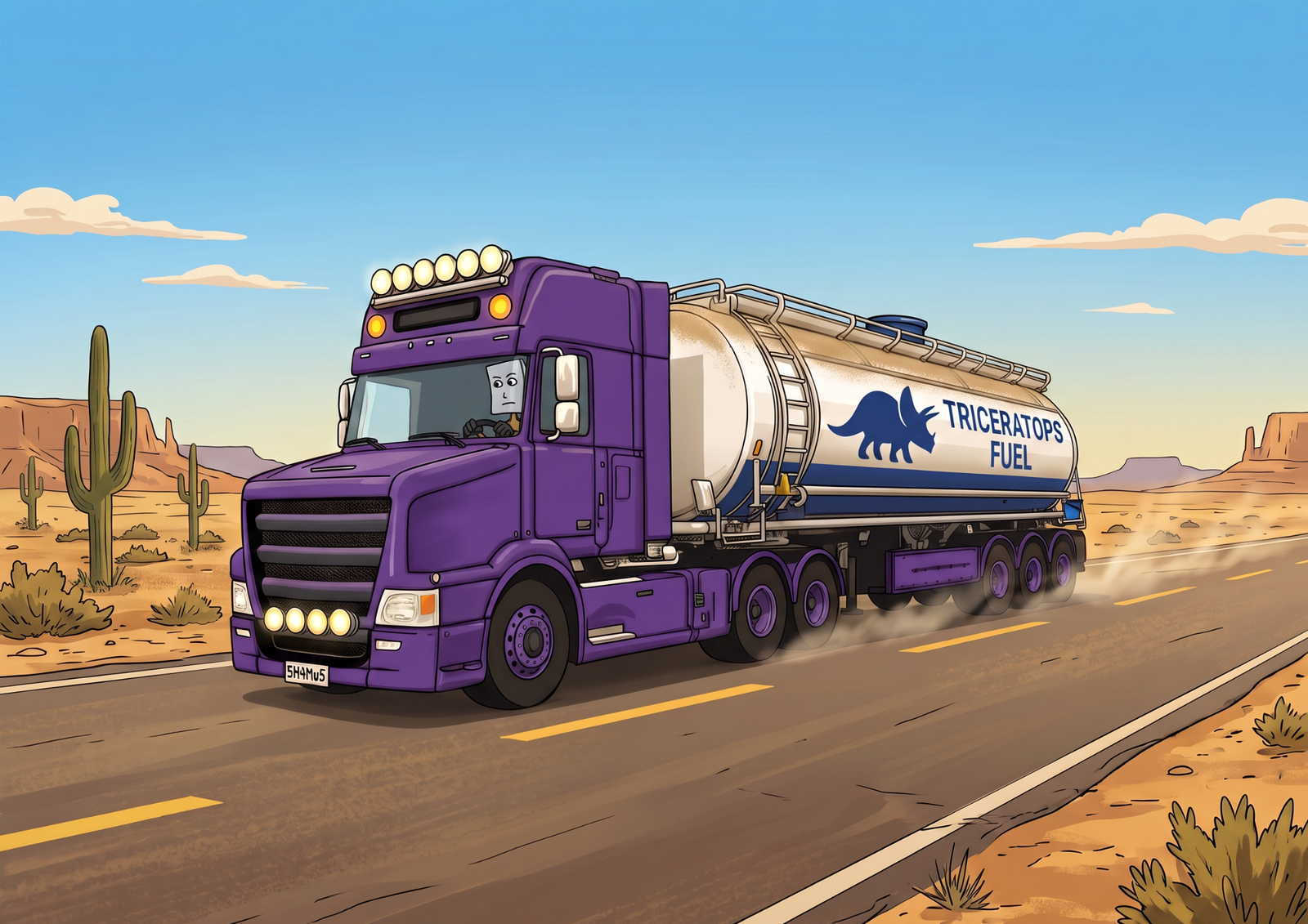 Shamus driving the Purple Rig on the highway