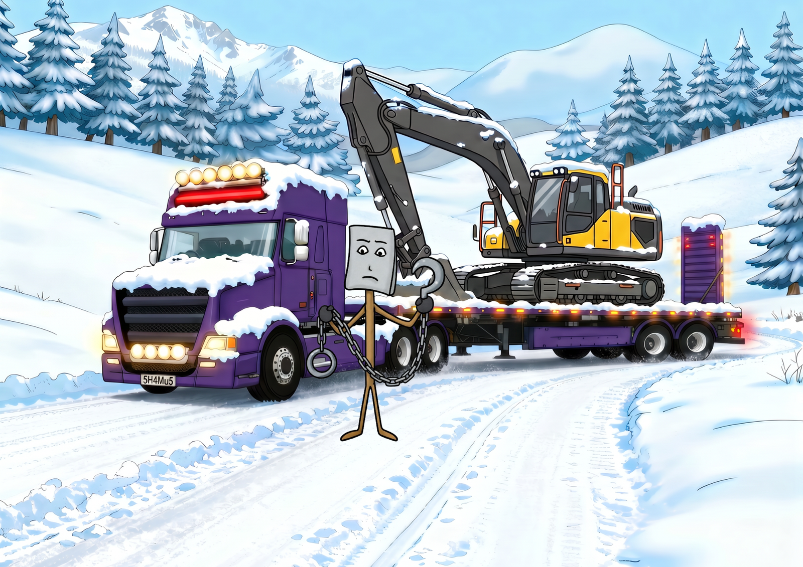 Shamus and the Purple Rig in the snow