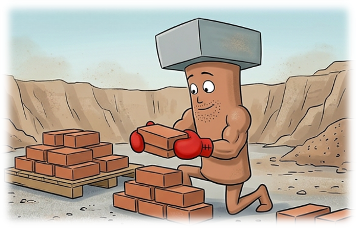 Stacking bricks at the quarry — classic Sheldon
