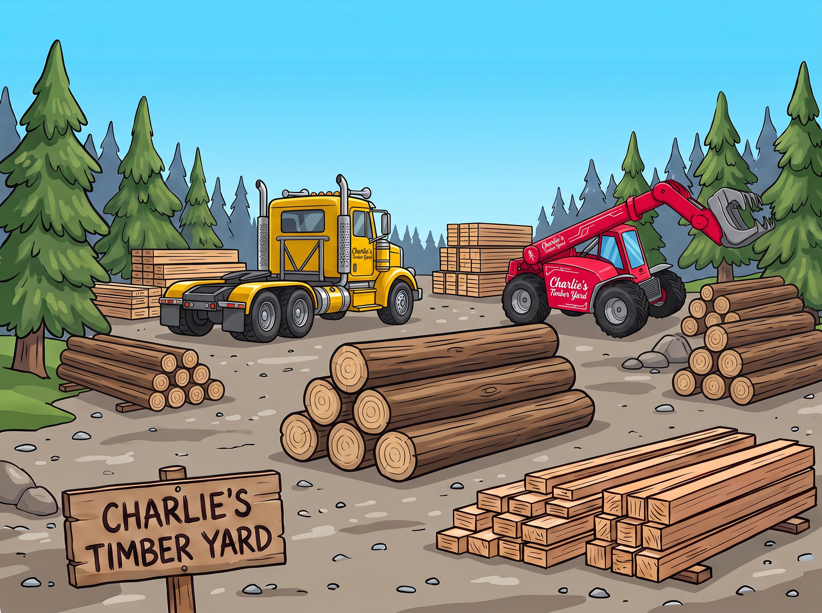 Charlie's truck and telehandler getting ready for the day