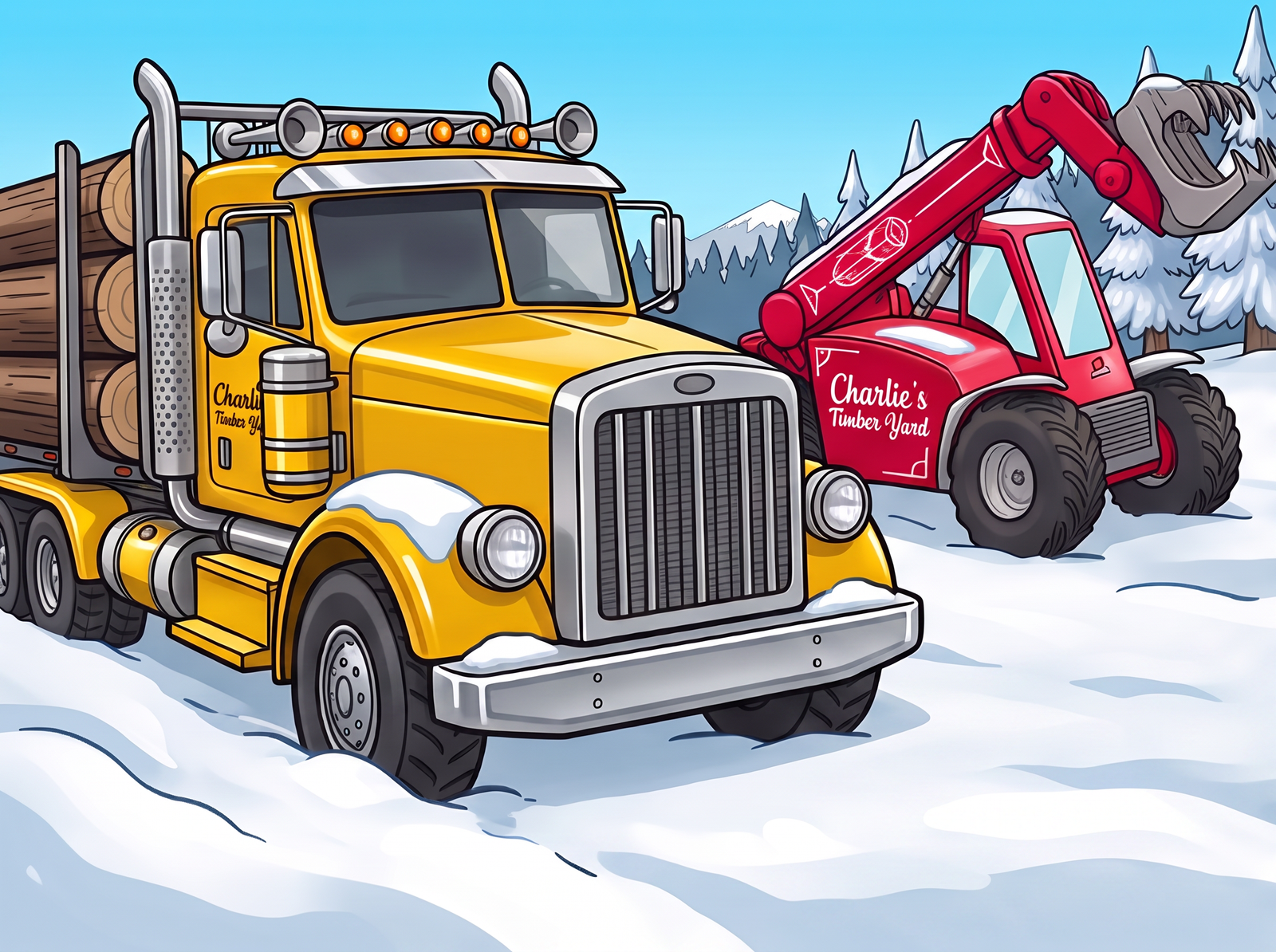Truck and telehandler in the snow