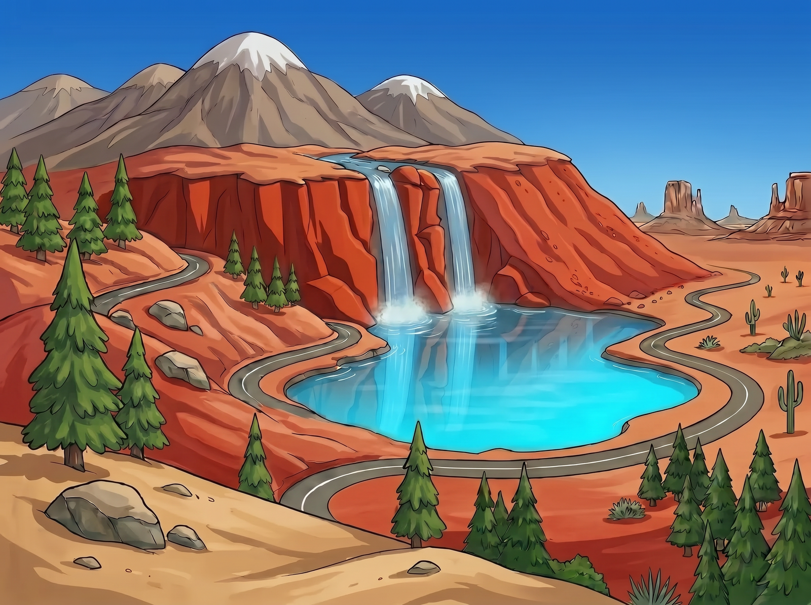Twin Falls Lake with red sand